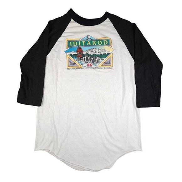 Vintage Iditarod T Shirt Mens Size Medium 80s 1987 Alaska Dog Sled Race - Picture 1 of 7